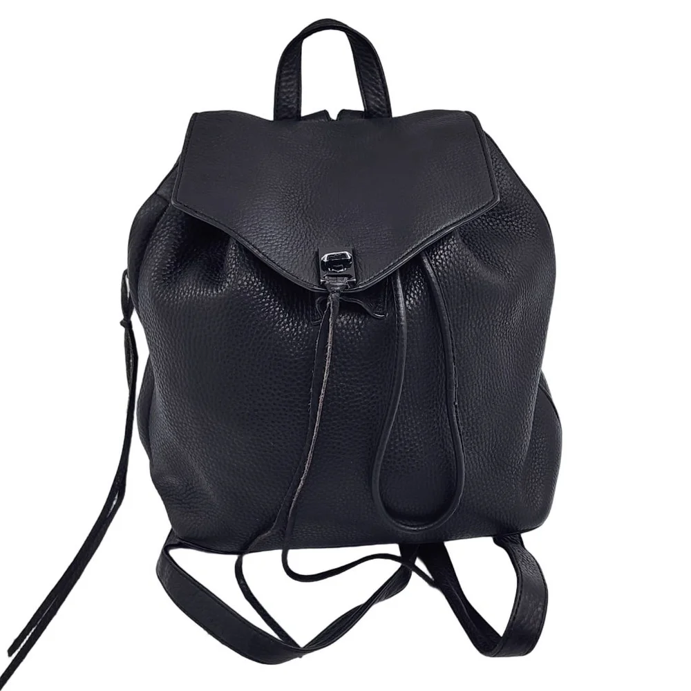 REBECCA MINKOFF Black Pebble Leather Backpack One Size